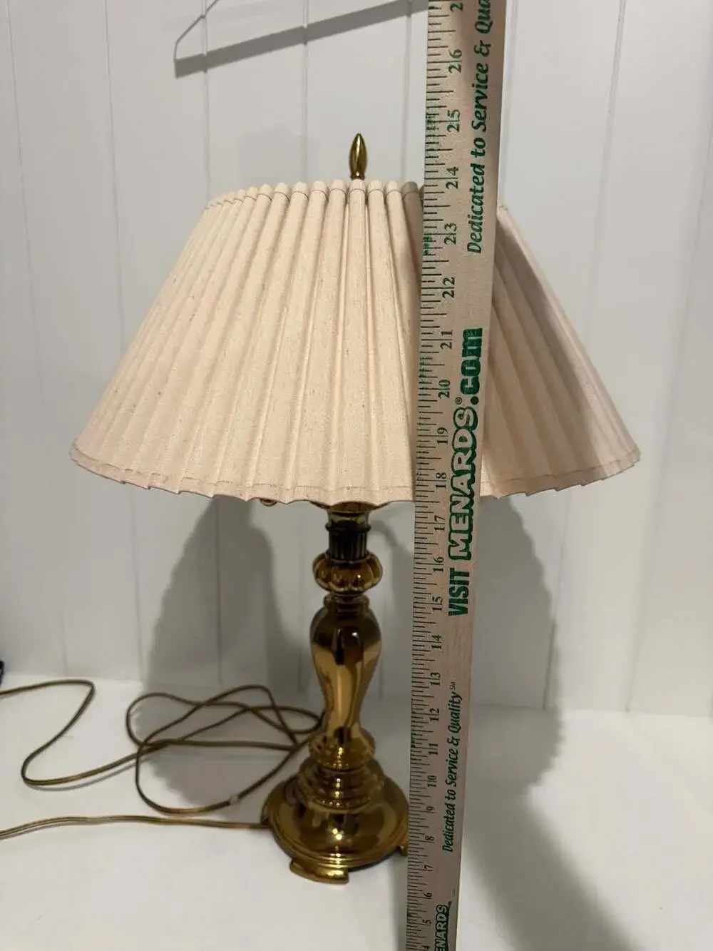Vintage Brass Table Lamp with Accordion Pleated Shade and Double Pull Chain